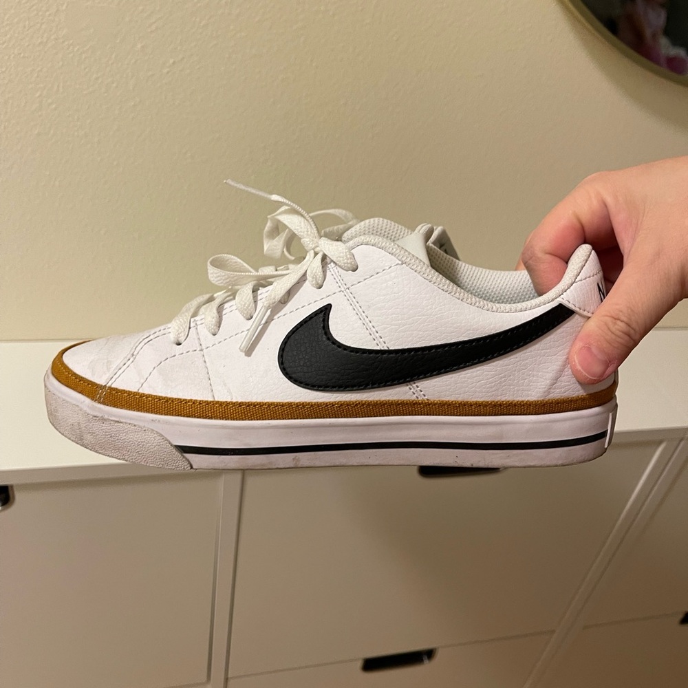 Adidas Kids White and Black Sneakers with Tan Accents
